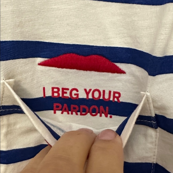 J. Crew Cream and Navy Striped Tee with Red Lip Accent - Picture 4 of 7